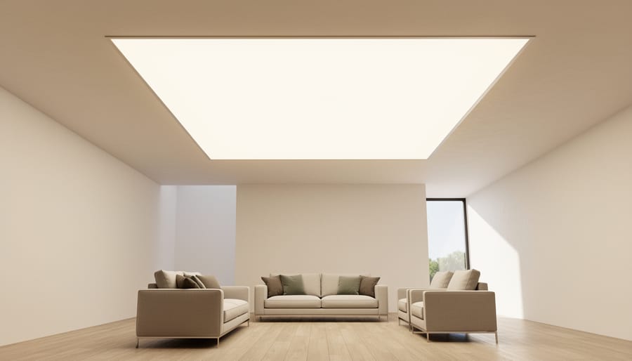 Ceiling diffuser in a hallway casting natural light across the walls