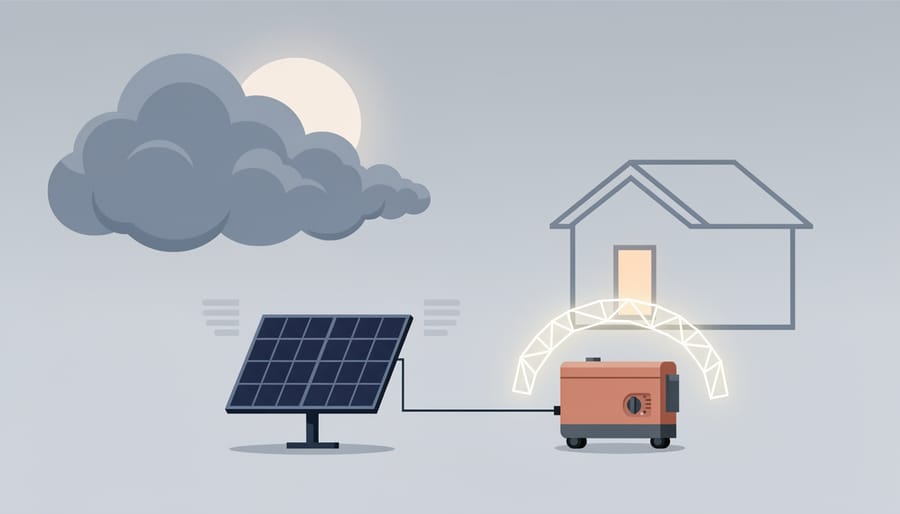 Eco-friendly backup generator near a residential property with a solar roofline in the background